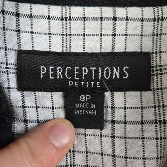 90s Vintage White Black Graph Check Short Sleeve Button Down Blazer Size 8P - Picture 5 of 8